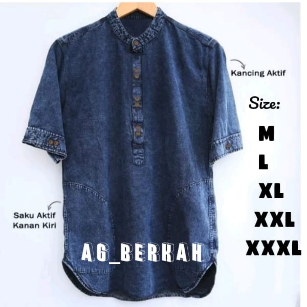 Kemeja Koko Kurta Jeans Pria Dewasa Jumbo Big Size M-XXXL/Kurta Jeans Jumbo Pria Lengan Pendek
