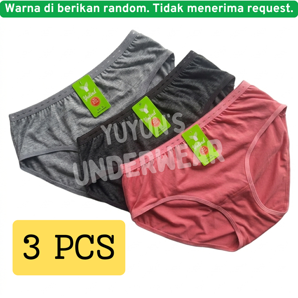 3 Pcs CD Yutind Midi SA560 Celana Dalam Wanita Bahan Katun Rayon Poliester Karet Pinggang Kecil Baha