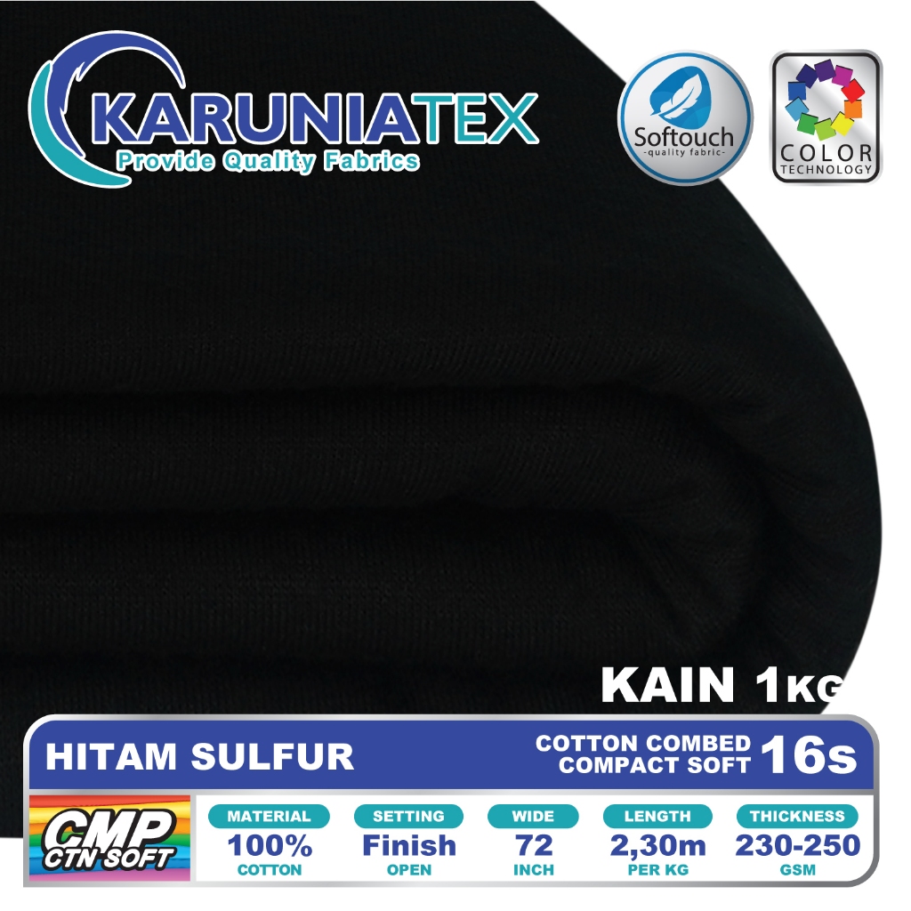 Kain Kaos Cotton Combed Compact 16s Kiloan | Hitam Sulfur | Karunia Textile
