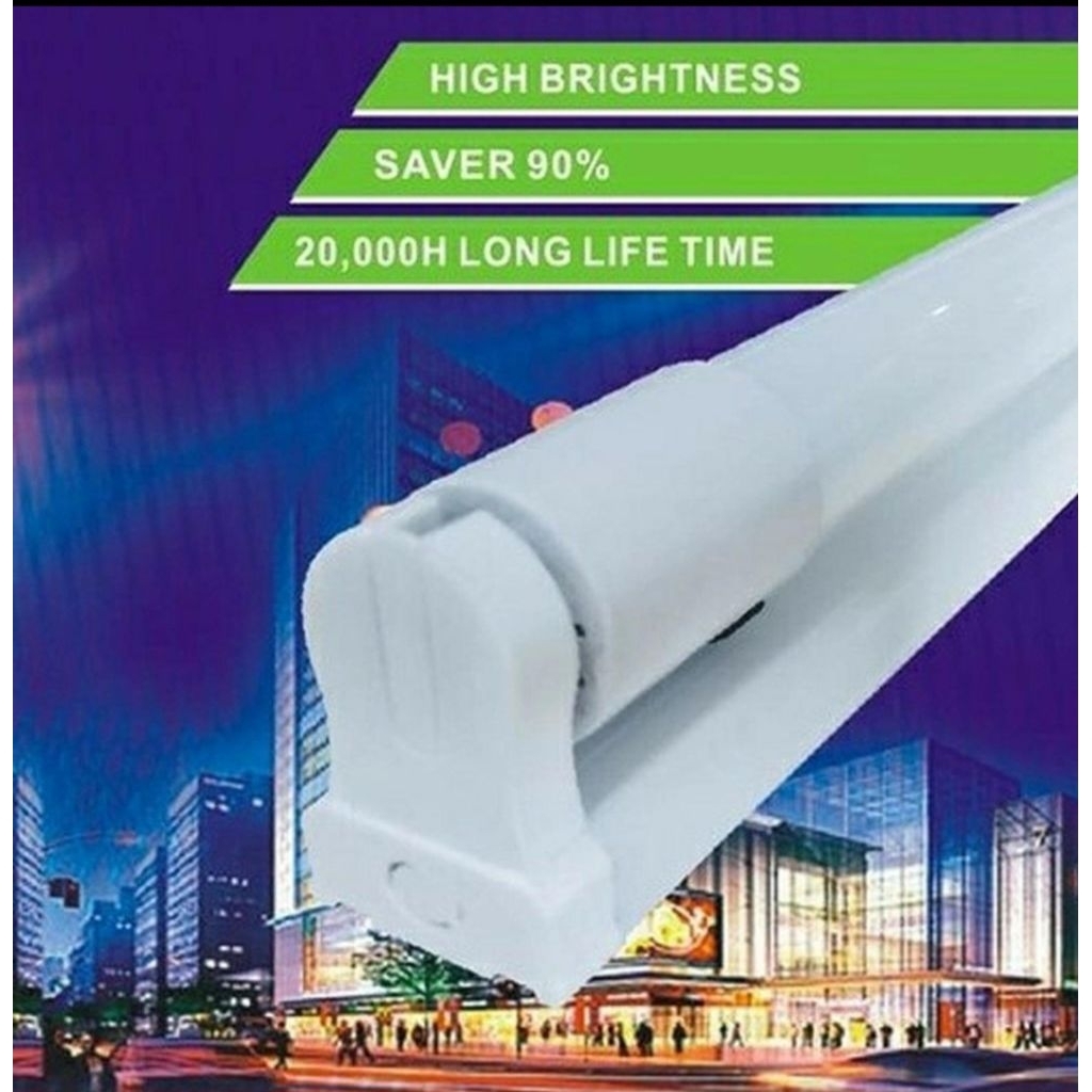 KHUSUS INSTAN Komplit Set Lampu Neon TL LED 18W 18 Watt 120cm Putih Daylight + Kap Lampu