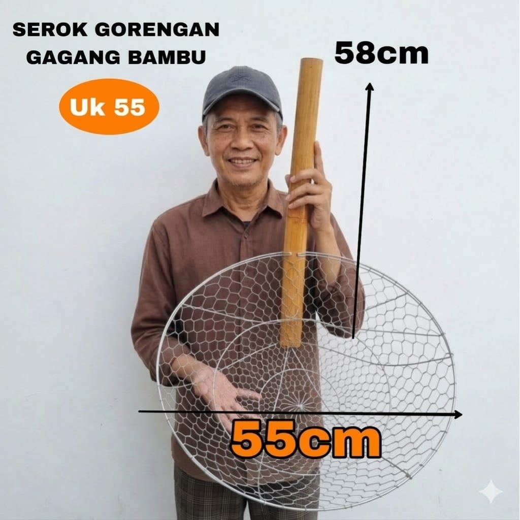 Serok Saringan Minyak Serokan Gorengan Jumbo Gagang Bambu ukuran 55