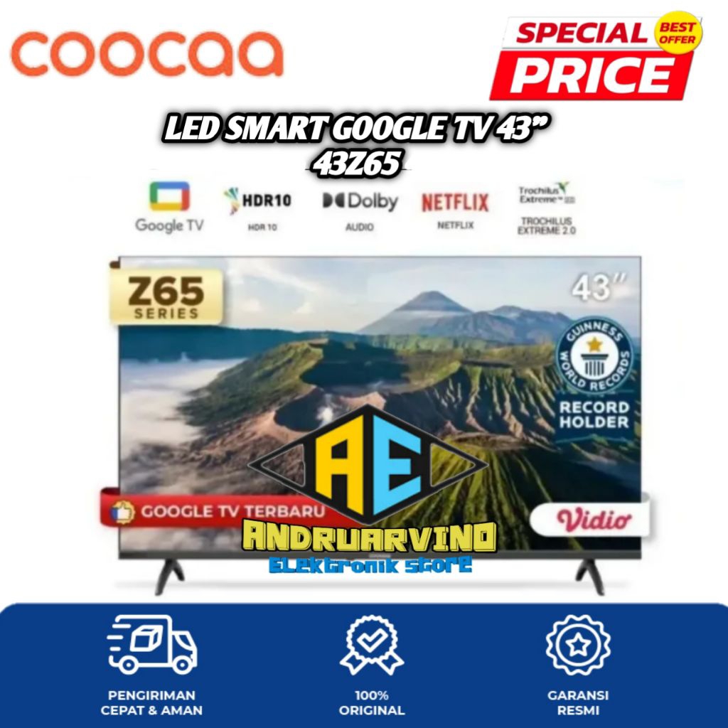 COOCAA LED TV 43 INCH 43Z65 SMART GOOGLE TV DIGITAL TV GARANSI RESMI