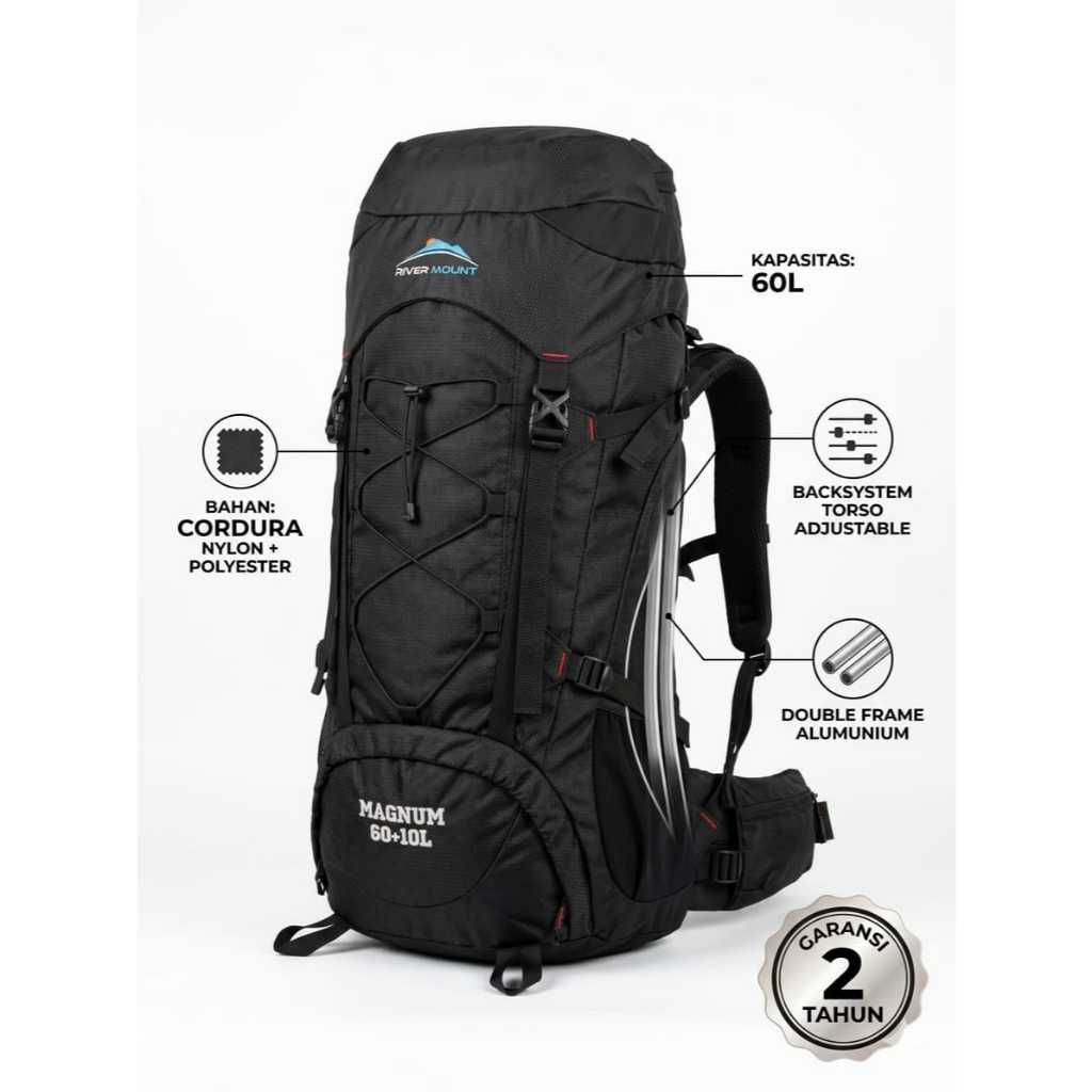 tas carrier rivermount magnum 60+10L  tas gunung bergaransi lifetime