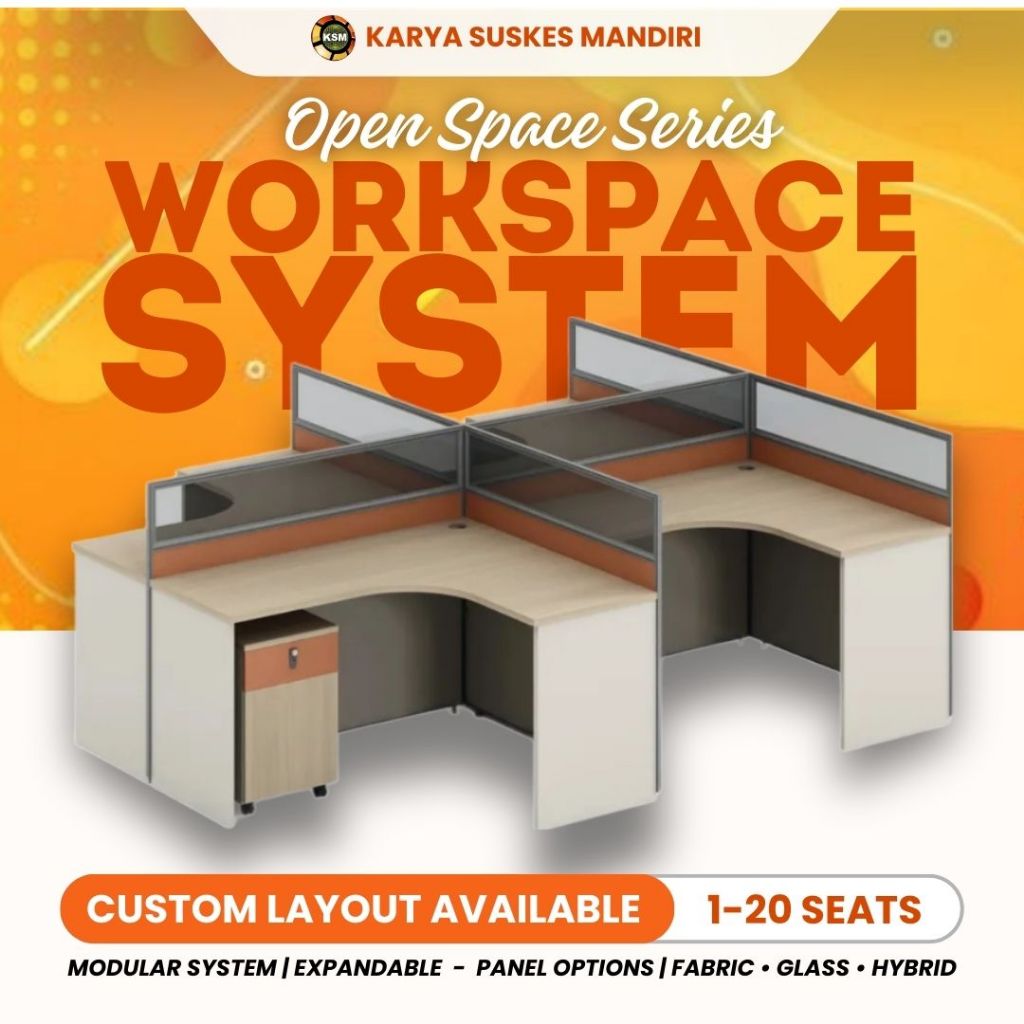 KODA Meja Kantor Cubicle Workstation Modular Open Space – Custom Layout 1–20 Orang