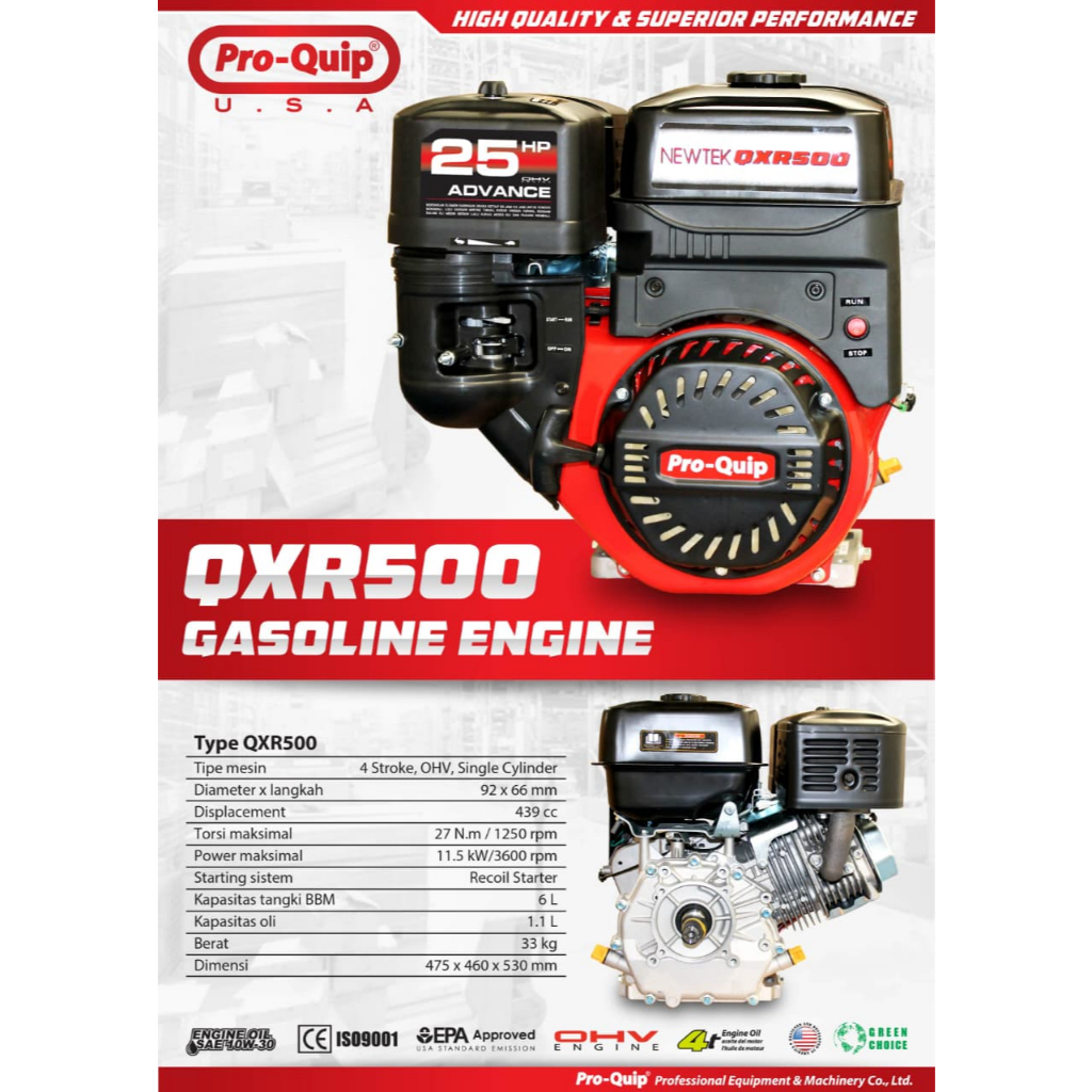 PROQUIP QXR 500 Mesin Penggerak Bensin 25 HP PK / Gasoline Engine