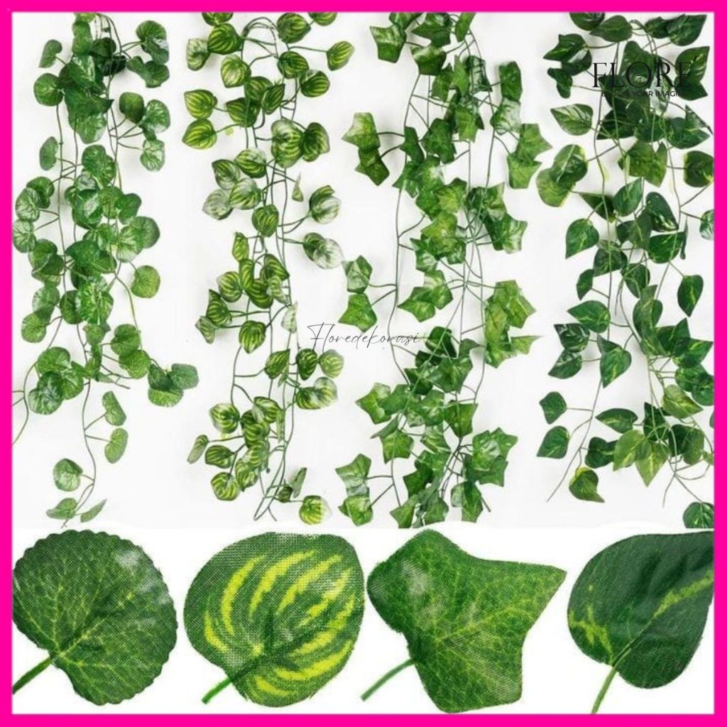 Daun Rambat Sulur 2,4 Meter/Daun Juntai Dekorasi/Daun Rambat Plastik 12pcs PREMIUM (NK-191)