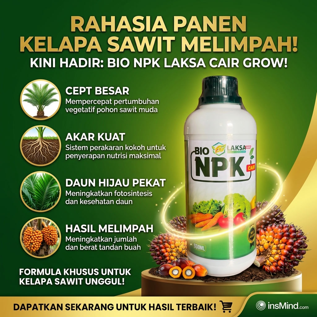 BIO NPK LAKSA Cair Grow 500ML Pupuk Kelapa Sawit Booster Pertumbuhan Tanaman Sawit Cepat Besar Akar 