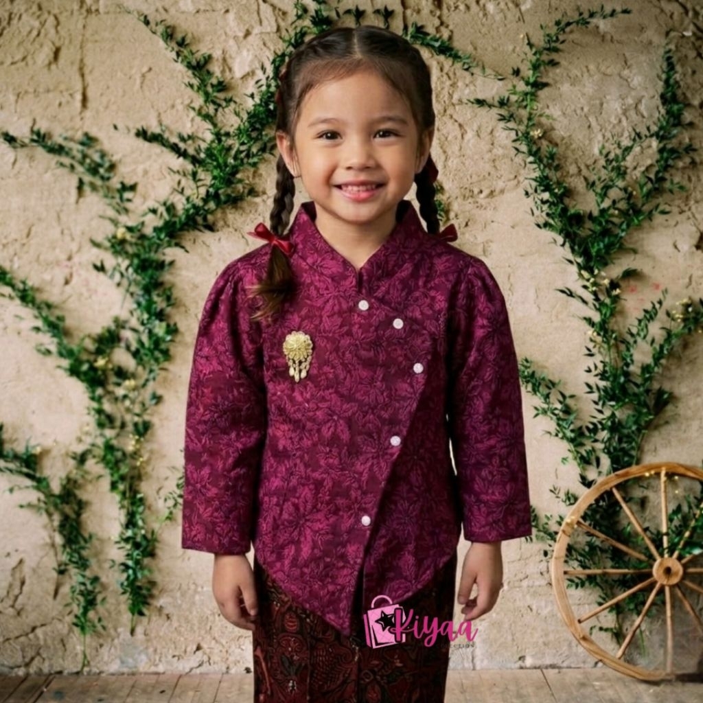 Kiyaa Collection Atasan Kebaya Anak Janggan Fukuro Premium/Asesoris Bros cantik/Baju Adat Jawa Anak 