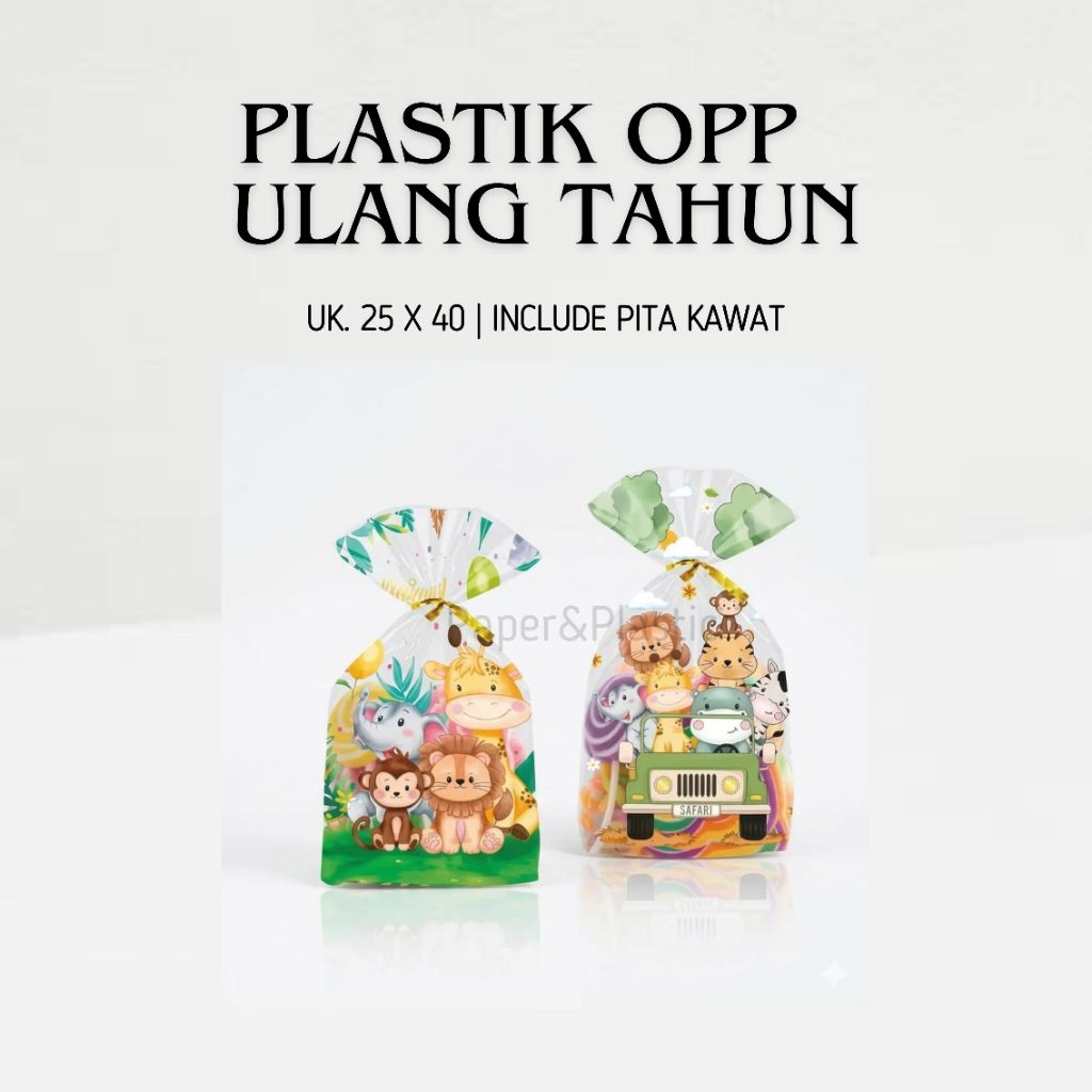 Plastik OPP Safari Ulang Tahun 25 X 40 Cm | Plastik Bingkisan Hampers Birthday Anak