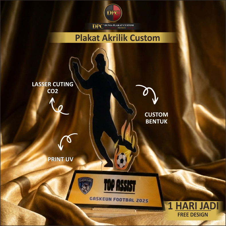 Trophy Akrilik Turnamen Futsal Custom Juara Best Player Best Keeper Best Assist Desain Gratis 1 Hari