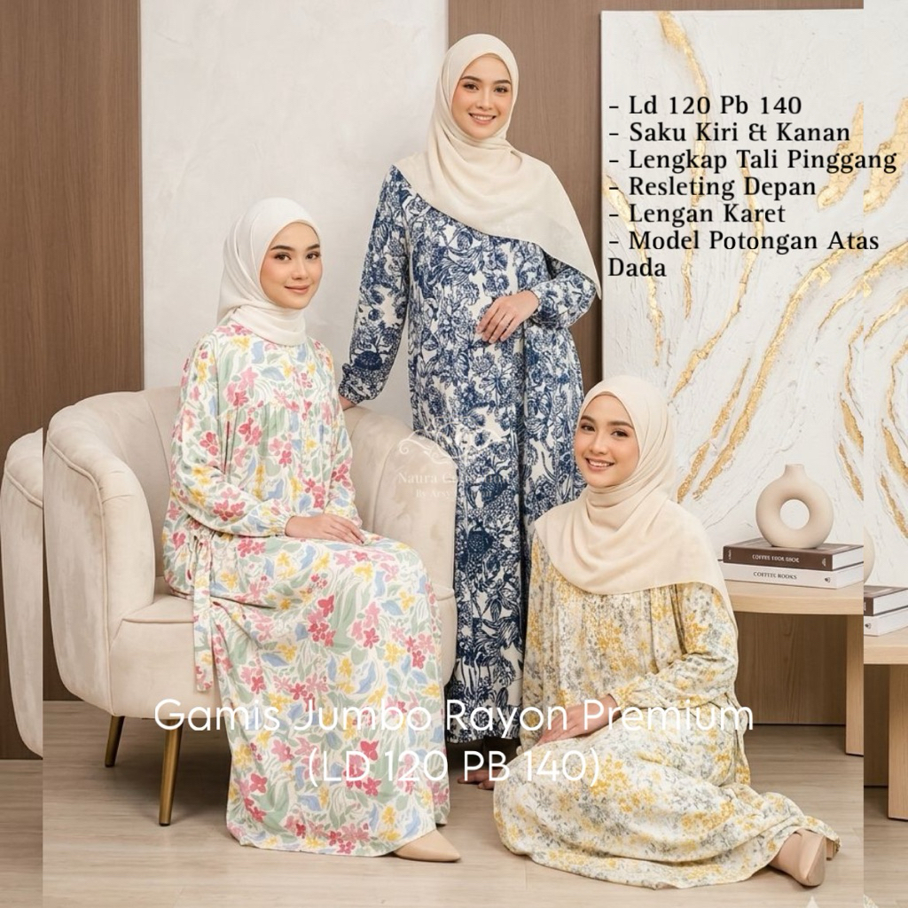 Gamis Jumbo Katun Rayon Premium •By Naura Collection Homedres Jumbo Model Babydol Busuifriendly LD 1