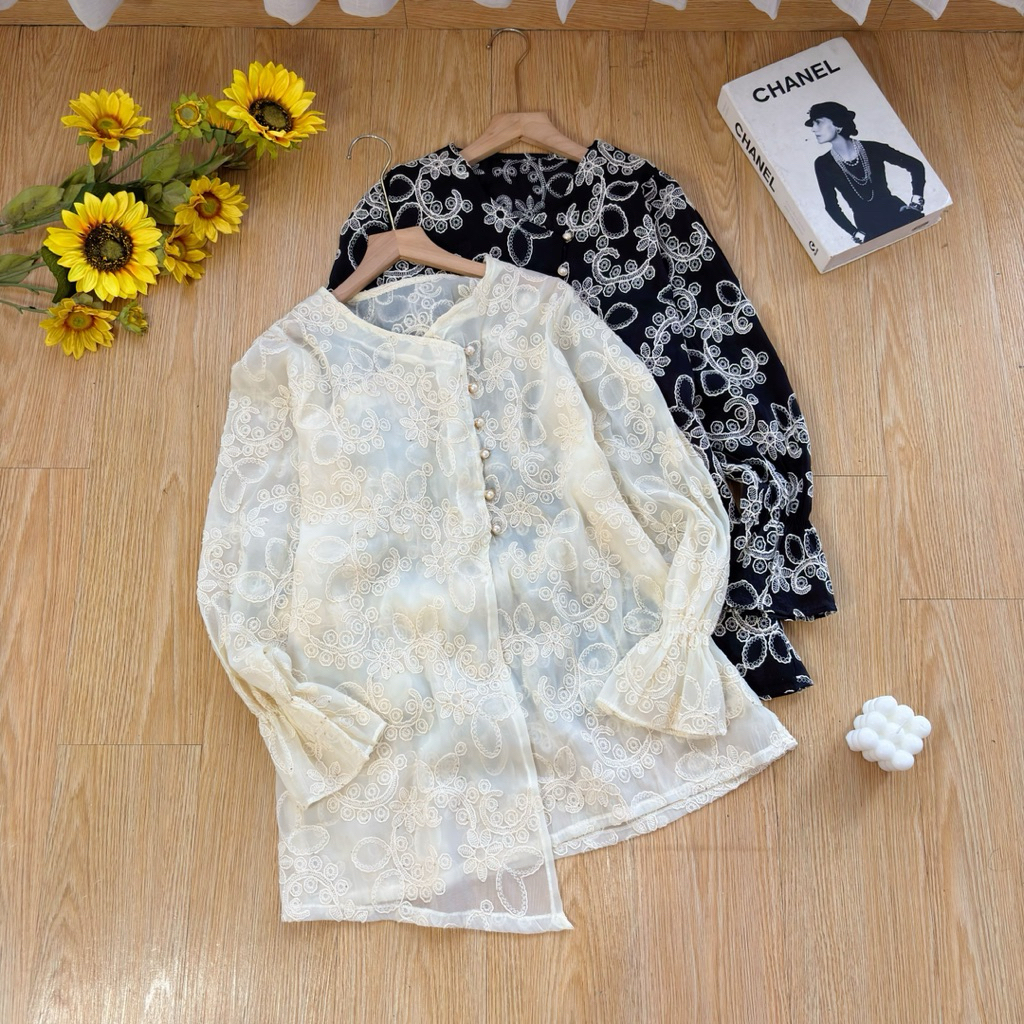 Diamore |  MINJI BLOUSE | BLOUSE BUNGA-BUNGA LACE PREMIUM l BLOUSE LACE WANITA