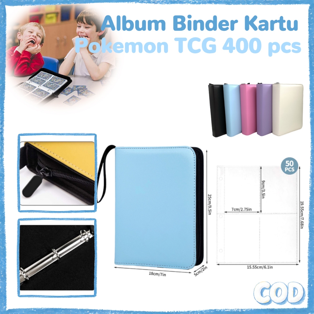 400pcs Pokemon Album Kartu Binder Photocard 50 Halaman Buku Album Kartu TCG Yugioh Ultraman Pink Ung