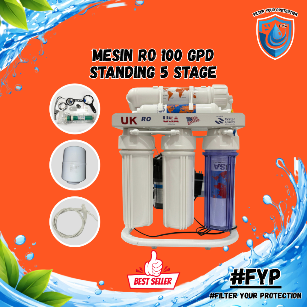 Mesin RO 100 GPD UK Standing 5 Stage Reverse Osmosis Filter Air Minum Rumah Tangga Depot