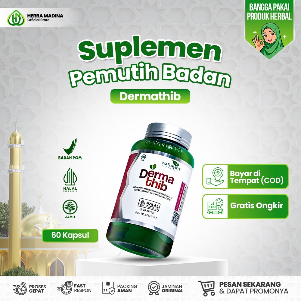 Herba Madina | DERMATHIB - Suplemen Pemutih Badan Dan Wajah Permanen | Vitamin Whitening | Kapsul Pe