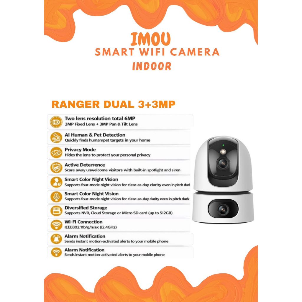 CCTV WIFI INDOOR  IMOU RANGER A1 3MP  RANGER A1 5 MP RANGER DUAL 6 (3+3) MP RANGER RC 5 MP