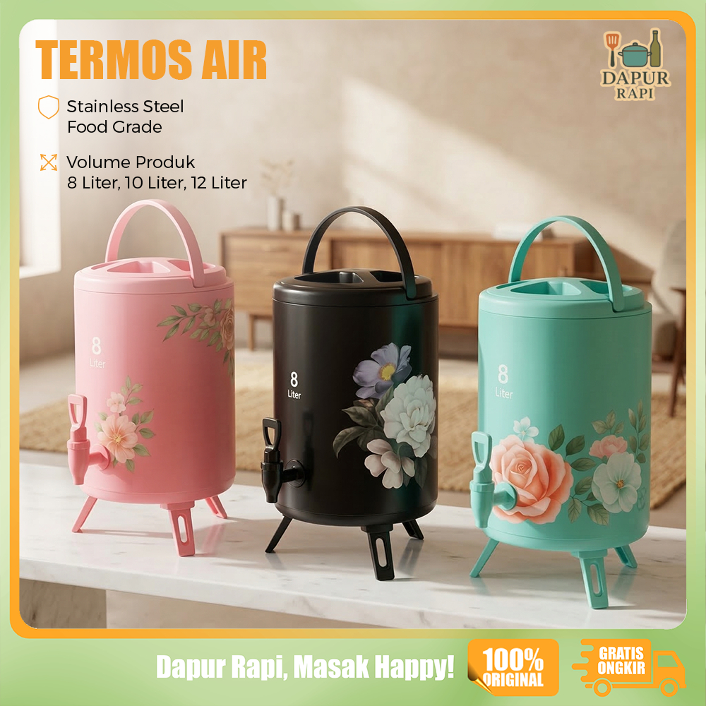 Dapur Rapi - Termos Air Panas Dingin Milk Tea Bucket Motif Bunga 8/10/12 Liter Dispenser Air Minum S