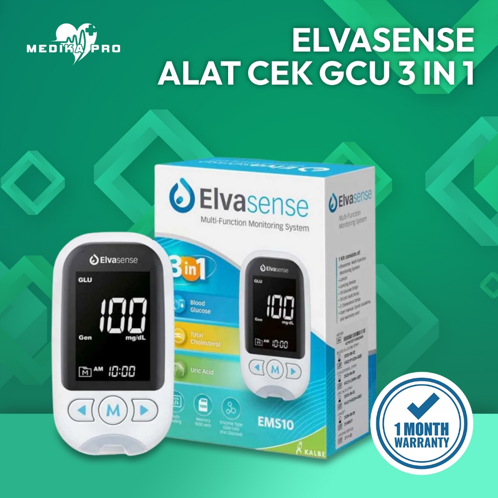 Elvasense Alat Cek GCU 3in1 EMS10 Elvasense / Cek Gula Darah / Kolesterol / Alat Cek Gula Darah Digi