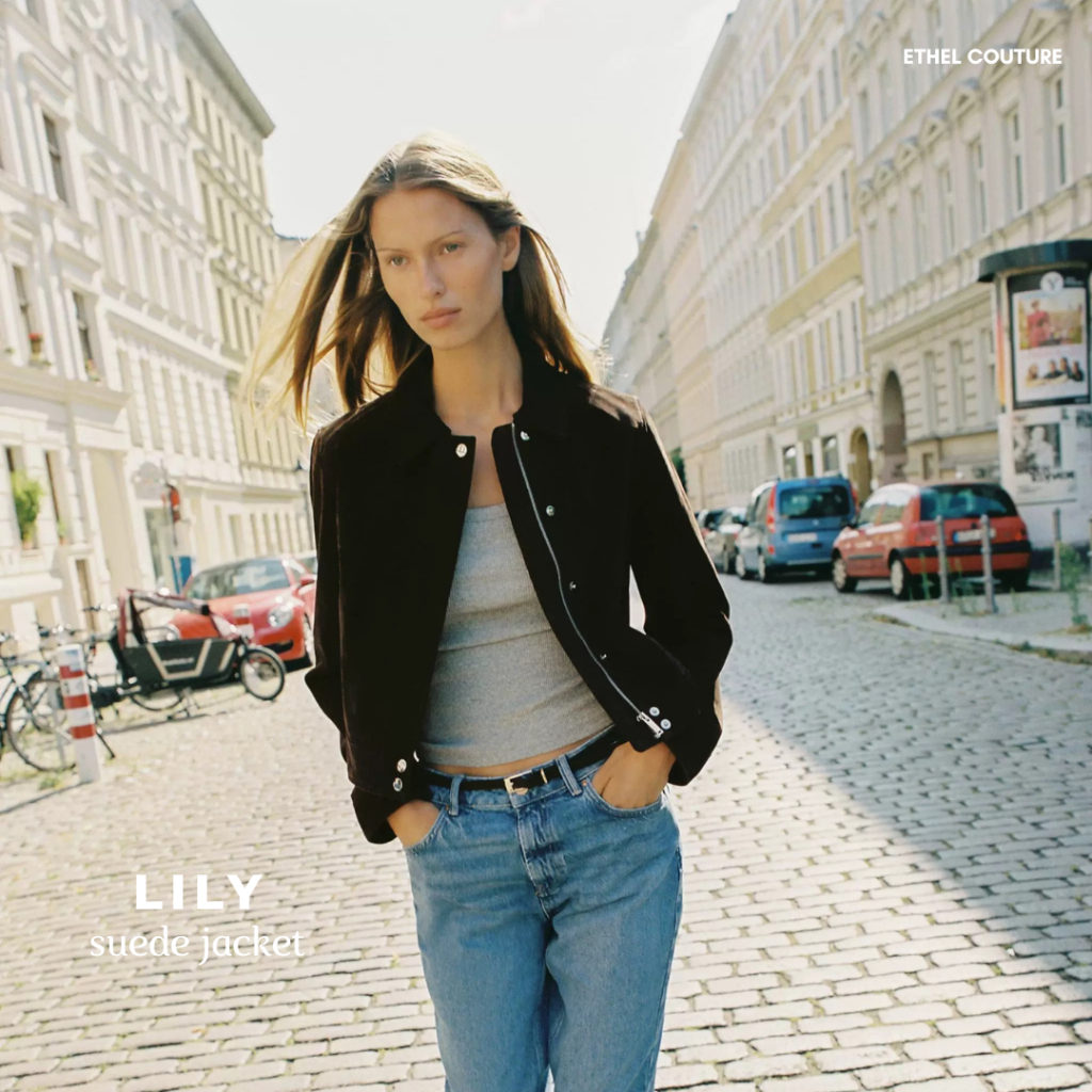 ETHEL COUTURE - Lily Suede Jacket / Luaran Outer Wanita Keren Zipper Street Style Cokelat Biker Edgy