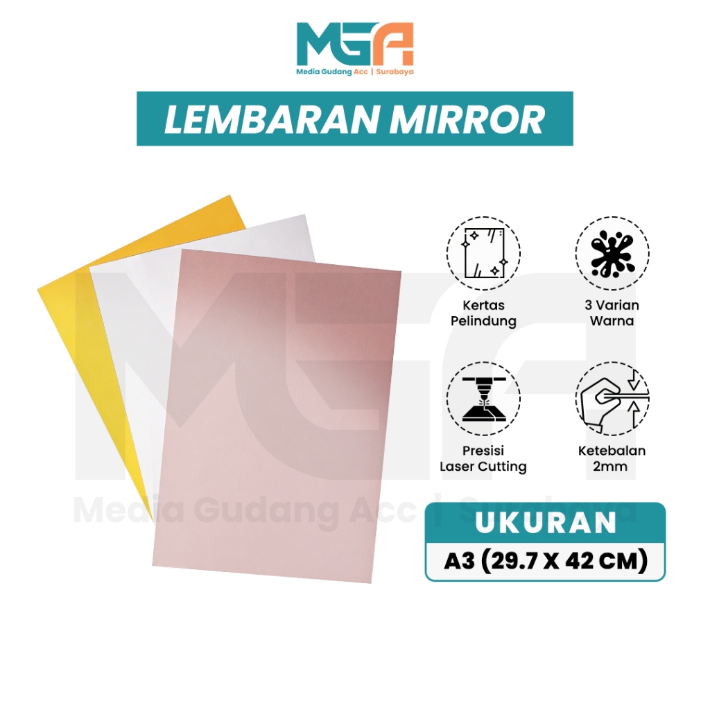 Lembaran Mirror Akrilik A3 2mm | Acrylic Sheet Mirror | Akrilik Mirror Warna Gold Rose Gold Silver
