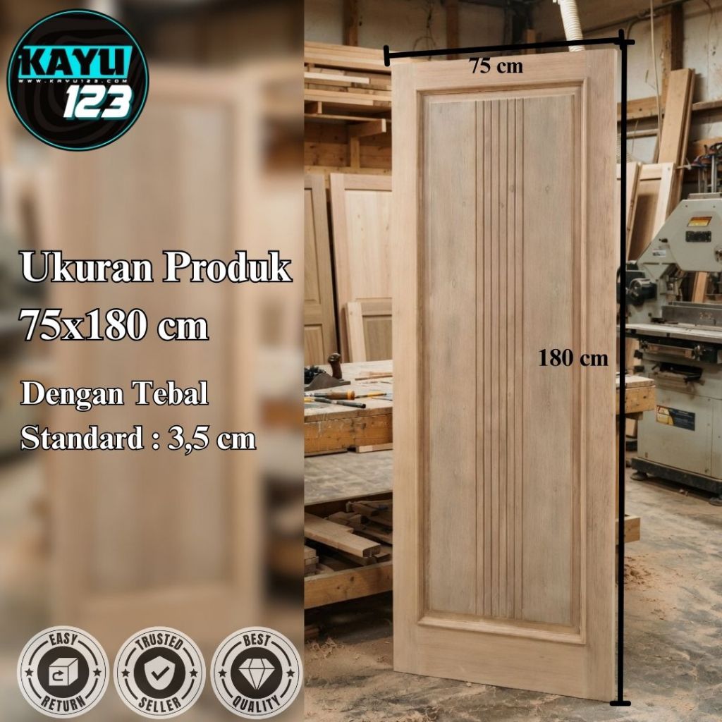 Daun Pintu Solid Non Finishing Kayu Solid Premium Siap Finishing Model 006 - Bisa Custom Ukuran