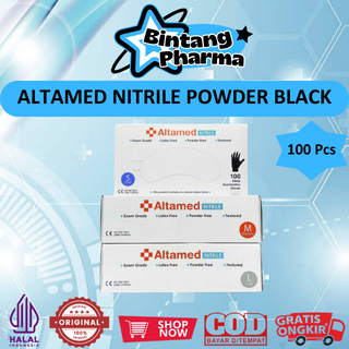 ALTAMED NITRILE POWDER FREE (1 KOTAK ISI 100PCS) WARNA HITAM - SARUNG TANGAN STERIL MEDIS