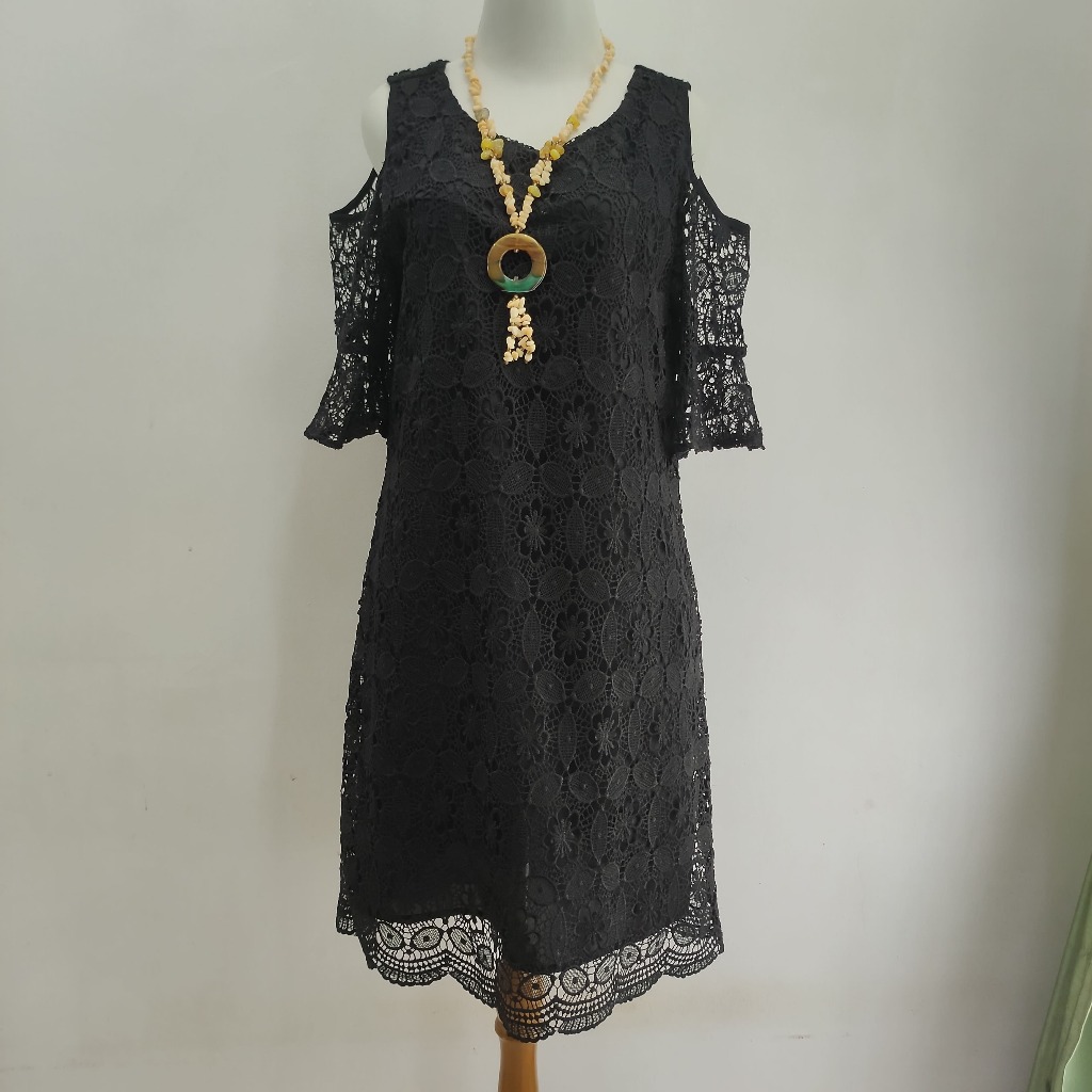 BLF Woman Dress Lace Hitam Wanita Cold Shoulder Mewah Size XL (AVCBB053)