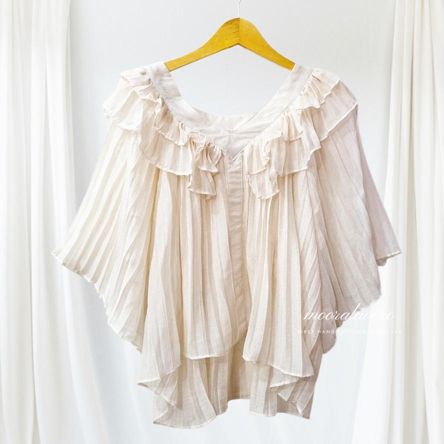 ANGELIQUE CLASSY PLEATS SHEER OVERSIZED LOOSE TOP KOREAN STYLE READY BANGKOK PREMIUM COLLECTION BKK