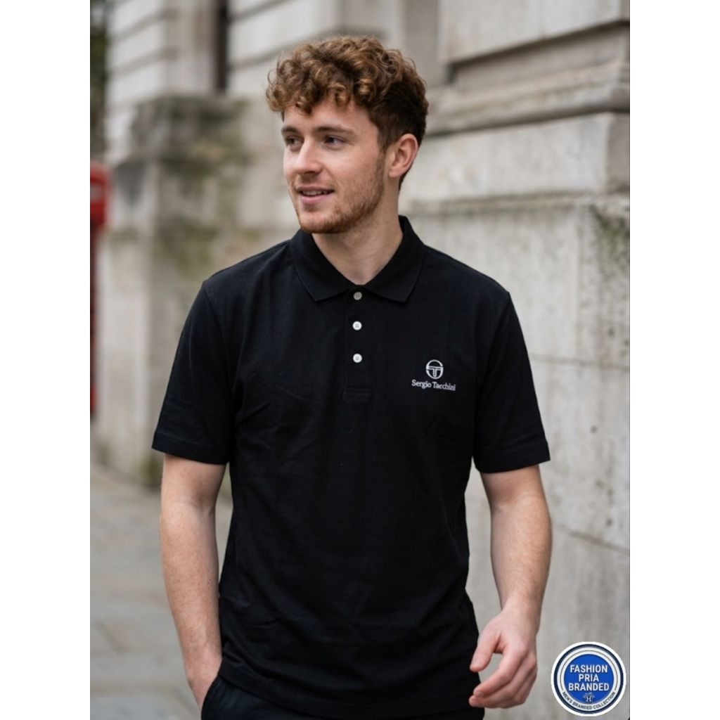 Polo Sergio Tacchini Hitam casuals vintage