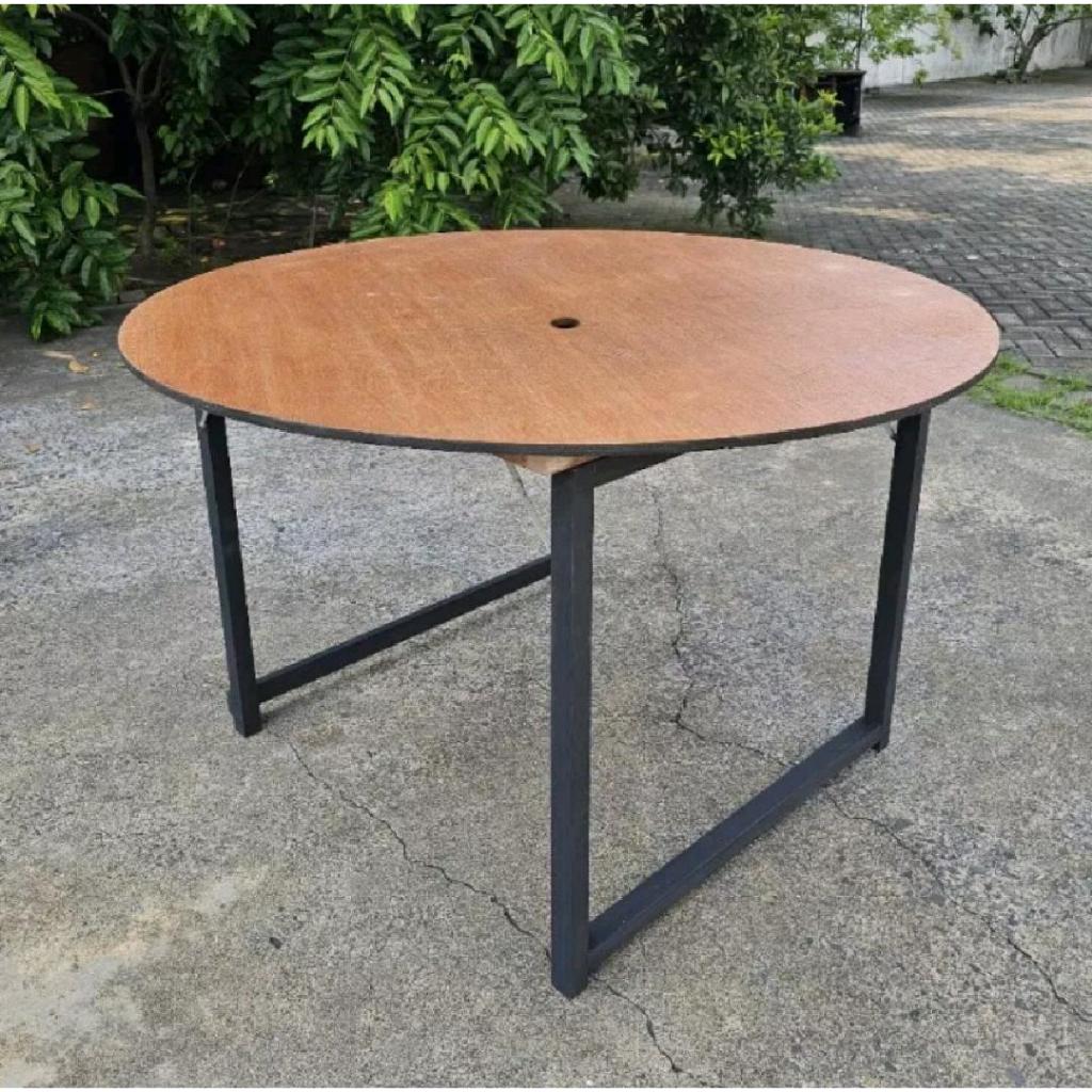 Meja Bulat Lipat Wayang Ukuran Custom Diameter 100cm Tinggi 40 cm Full Kayu Solid