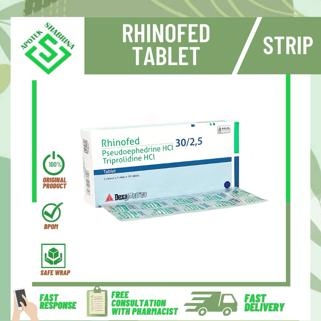 Rhinofed strip 10 tablet / meringankan gejala flu & Hidung Tersumbat / LOGO BIRU