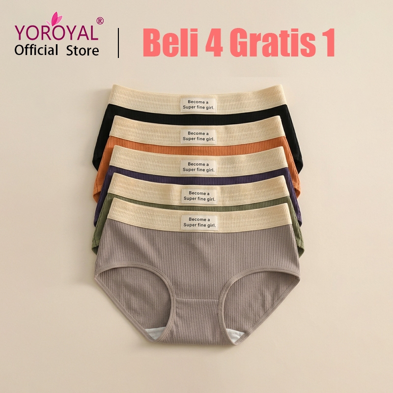 YOROYAL PAKET 5PCS / 1 pcs Celana Dalam Wanita Katun CD Cewek Celana Dalam Sexy Gaya Korea Bahan Kat