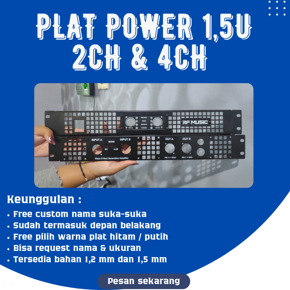 Plat Power 1,5U Custom – 2CH/4CH, Depan Belakang Lengkap