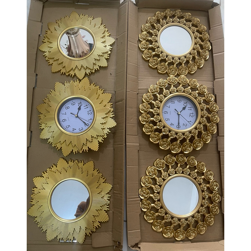 cermin dekorasi set jam