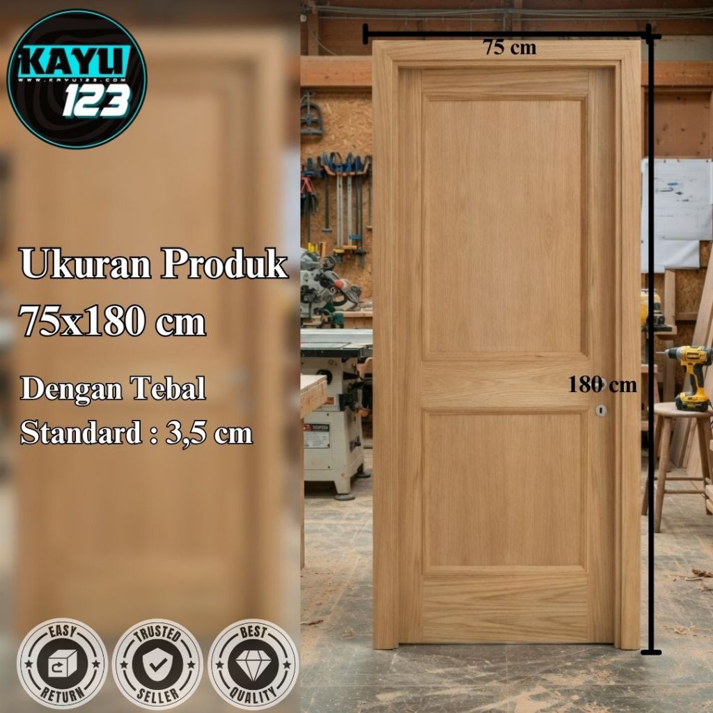 Daun Pintu Solid Non Finishing Kayu Solid Premium Siap Finishing Model 009 - Bisa Custom Ukuran