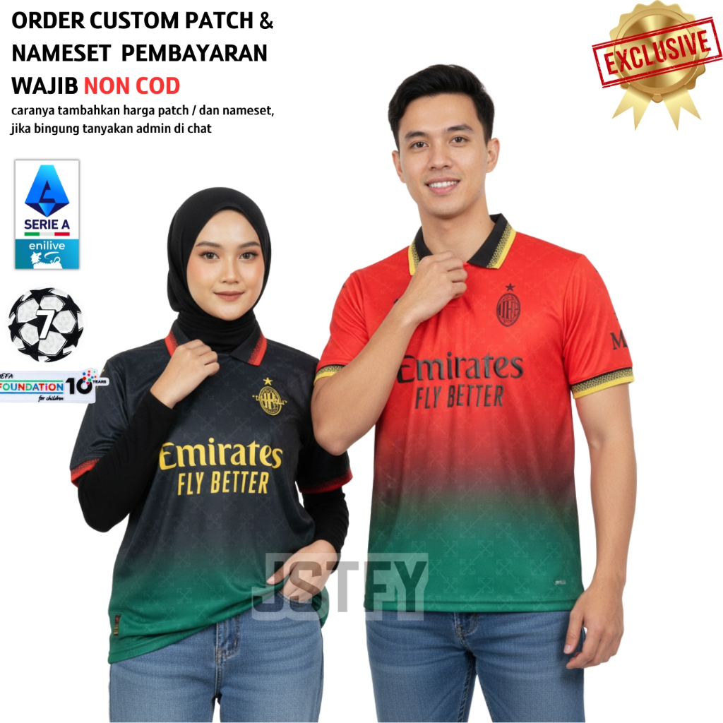 Jersey Acmln Offwhite 2025 2026 Fans Version Baju Bola Pi Version Hitam Merah Hijau Kerah Pasang Cus