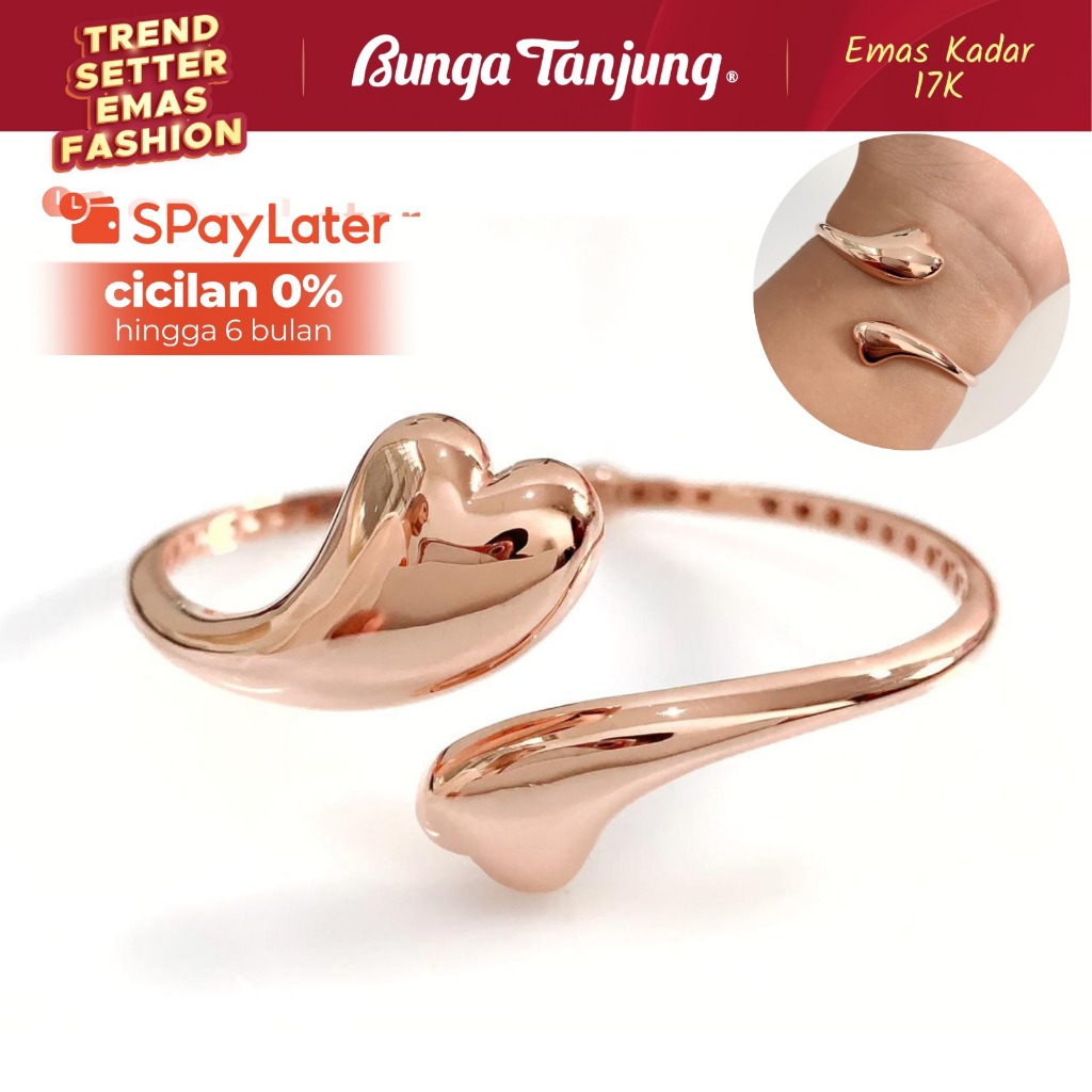 GELANG BANGLE TINJU HATI WAVE - EMAS 17K - BUNGA TANJUNG GOLD