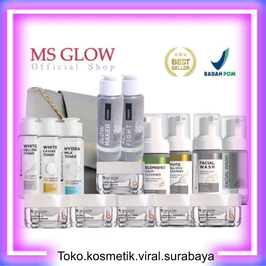 MS GLOW WHITENING PAKET WAJAH , LUMINOUS , ACNE , ULTIMATE, DAY CREAM, NIGHT CREAM, FACE WASH, TONER