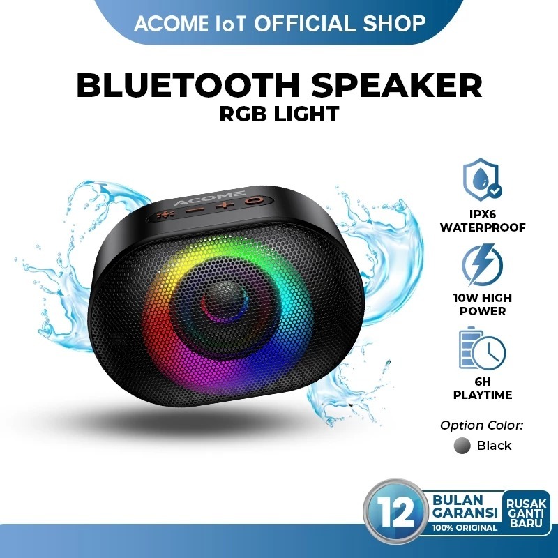 ACOME A10 Bluetooth Speaker Portable 10W Bass Waterproof IPX6 Black