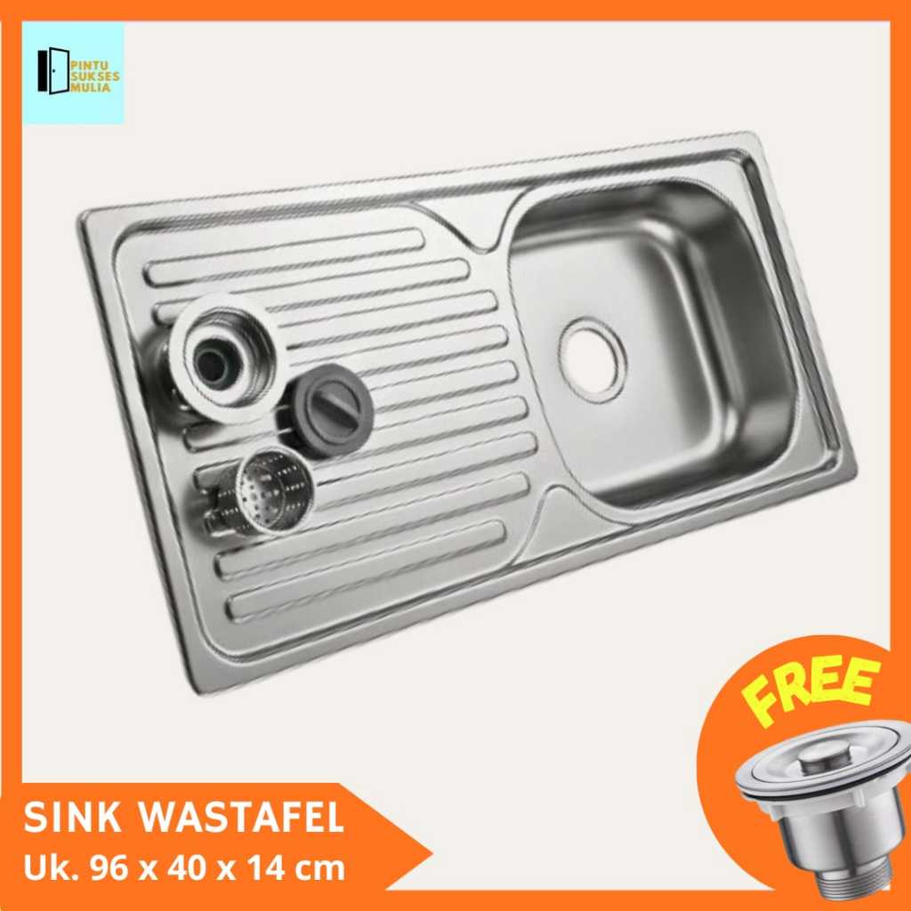 [Sink Wastafel] Bak Cuci Piring Stainless 1 Lubang Tebal 96x40x14 cm Nagoya Kitchen Sink Sayap