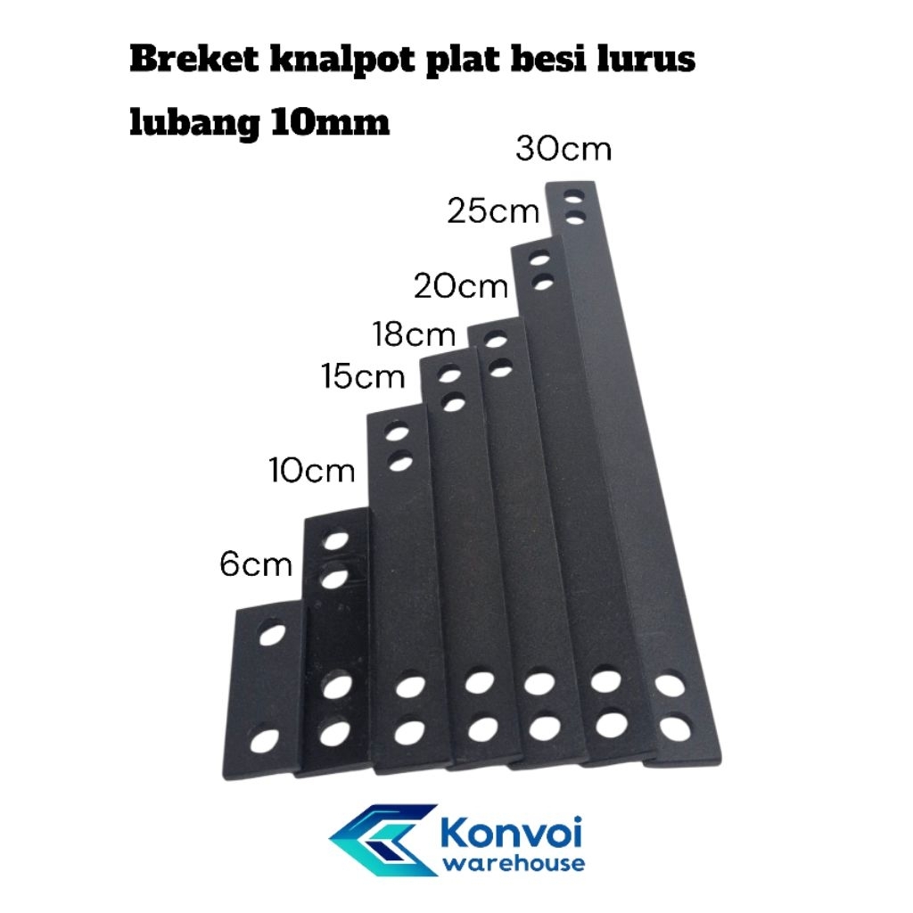 Breket knalpot plat besi lurus lubang 10mm universal besi solid
