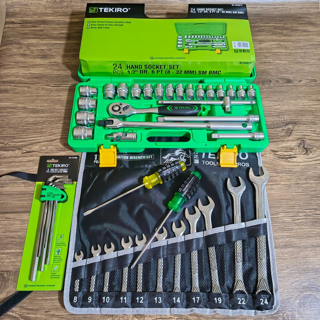 Paket Kunci Tekiro 1 Set Lengkap Kunci Shock Sock 24 Pcs 1/2 Inch 8 Sampai 32 Mm 1 Box + Kunci Ring 