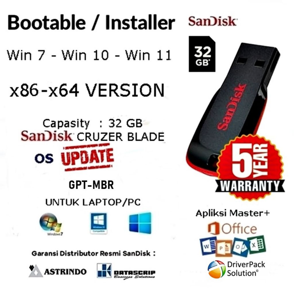 Flashdisk Sandisk MultiBootable Windows 7 10 11