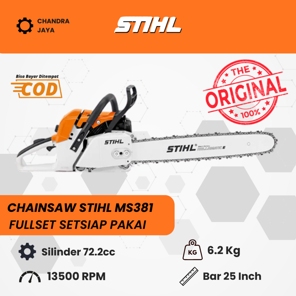 Mesin Senso / Chainsaw STIHL MS381 Original Asli Gergaji Mesin Tebang Kayu 25 Inch Fullset Siap Paka