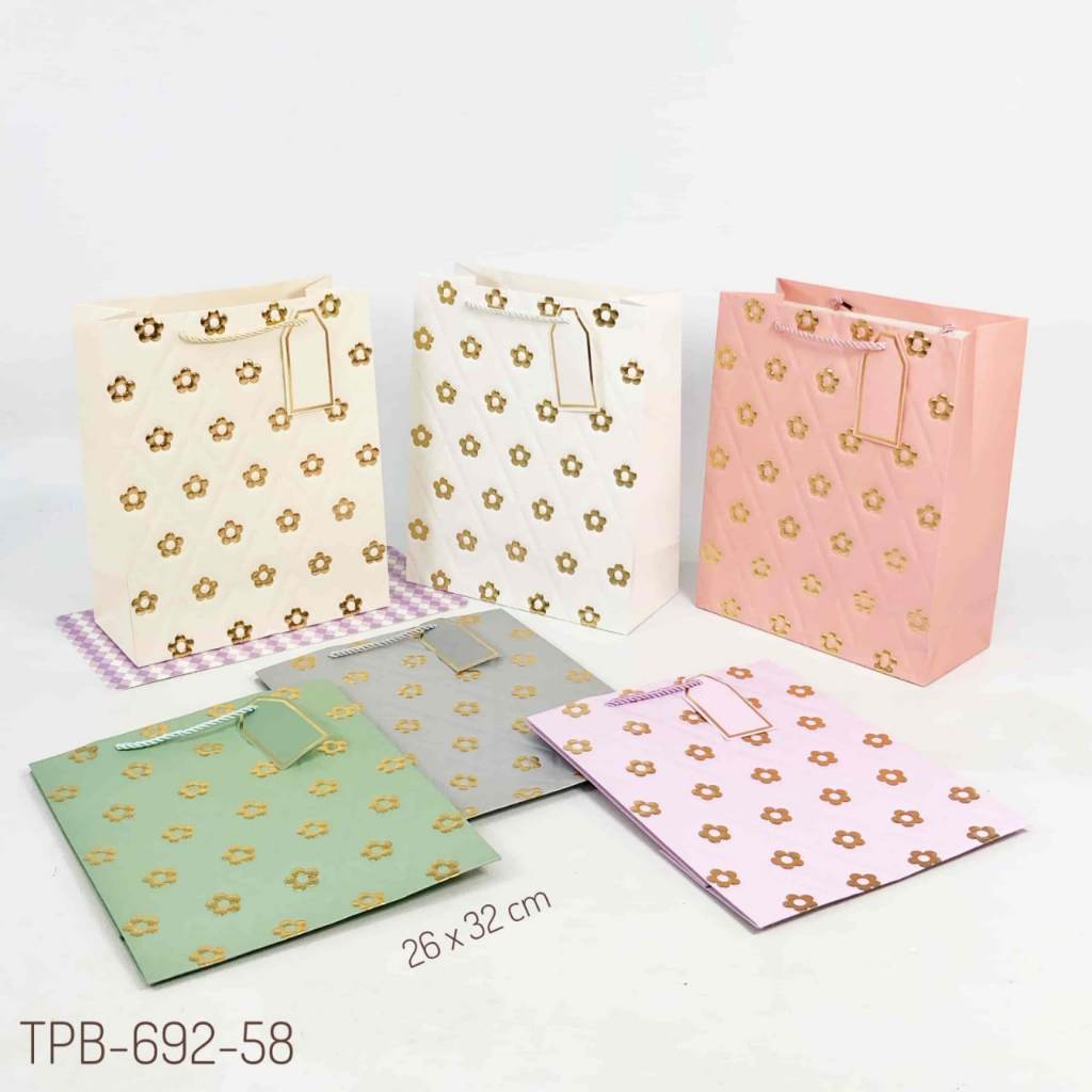 TPB 692-58 - ISI 12 PAPERBAG POTRAIT MEDIUM UK 26X32X12 CM MTF FLOWER GOLD MIX W