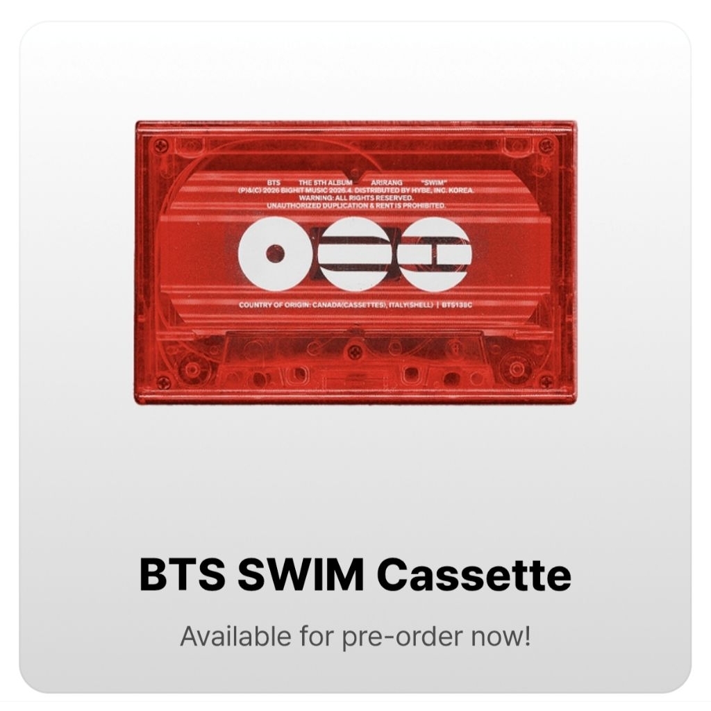 OFFICIAL BTS ARIRANG SWIM CASSETTE