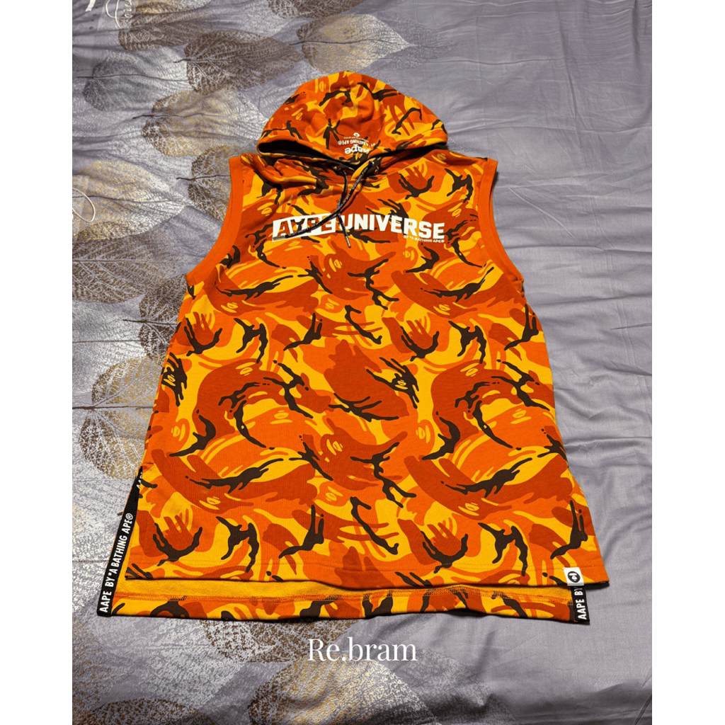 AAPE Universe Orange Camo Sleeveless Hoodie Original A Bathing Ape (SECOND LIKE NEW)