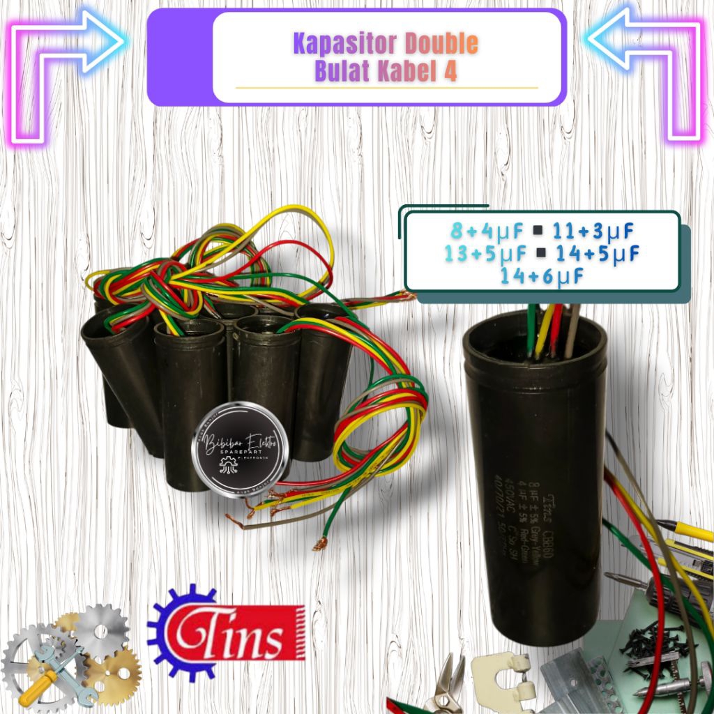 Kapasitor mesin Cuci 8+4uf 13+5uf 14+5uf 14+6uf