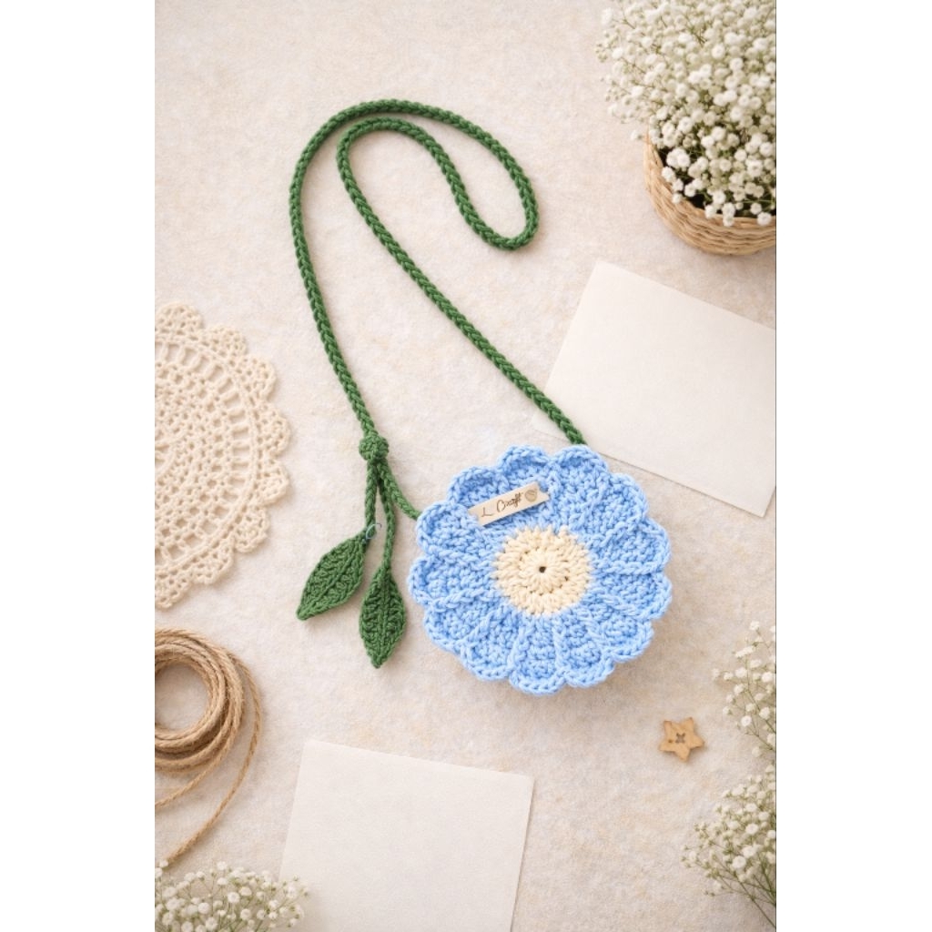 L'Craft Tas Anak Rajut Motif Bunga/Tas Anak Perempuan/Tas Custom/Tas Rajut/Tas Rajut Bunga/Tas Handm