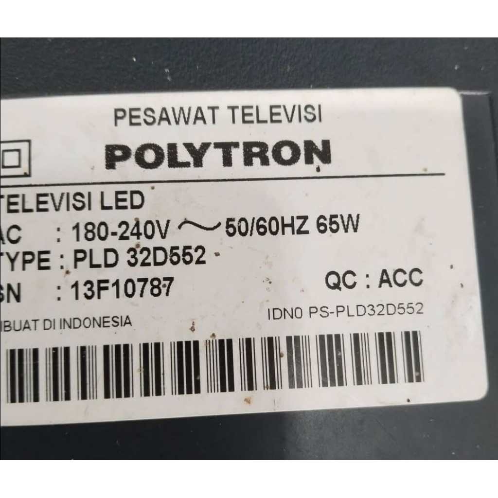 sparepart onderdil mainboard power supply regulator smps mesin tipi LED Polytron pld 32D552 mainboar